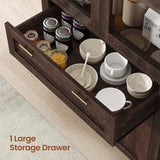 Itaar 71" Arched Kitchen Pantry Cabinet, Kitchen Storage Cabinets with 1 Large Drawer & Storage Cart 2 Tier & Door Shelves for Living Room, Dining Room, Brown Itaar