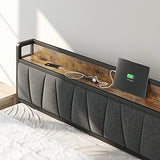 LIKIMIO Vintage Brown and Grey Queen Bed Frame with Storage Headboard and Charging Station LIKIMIO
