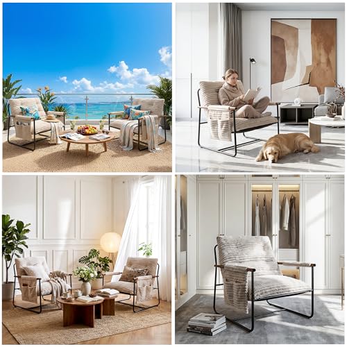 HavBeat Comfy Accent Chair Cozy Reclining Sleeper Oversized Recliner Arm Chairs for Living Room Modern Lounge Armchair with Wood Armrests Sturdy Upholstered Single Sofa for Bedroom Home Office