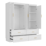 FUFU&GAGA Armoire Wardrobe Closet with 4 Doors, Wardrobe with Hanging Rod and 4 Drawers, Wardrobe Closet with Shelves, White FUFU&GAGA
