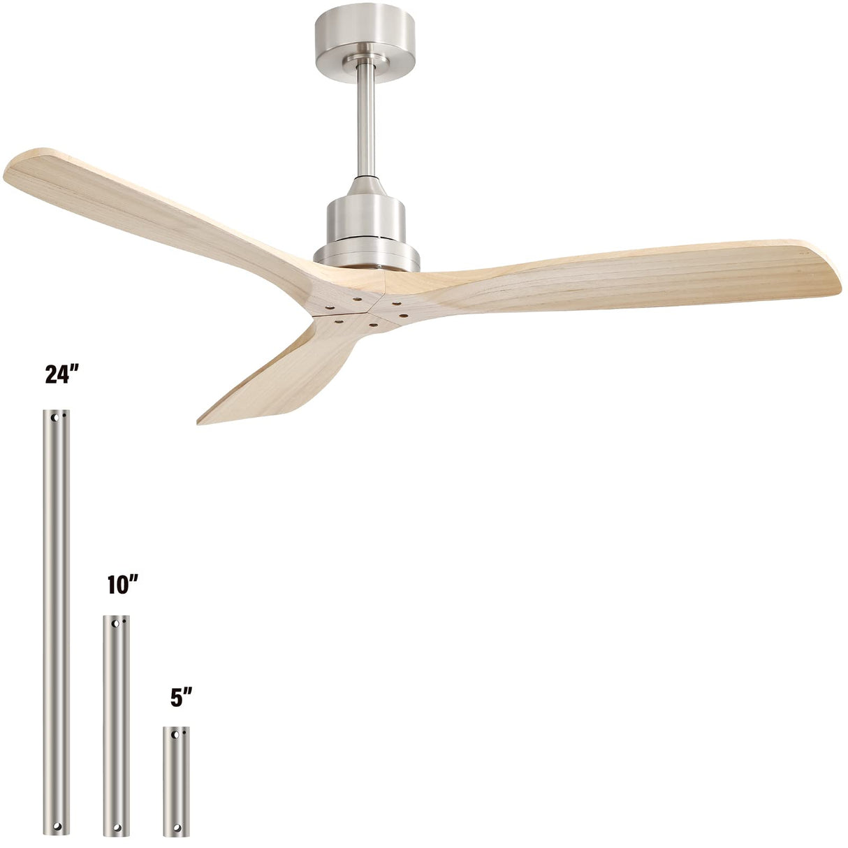 Sofucor 52 Inch Ceiling Fan with Remote, 3 Blade Carved Wood Fan Without No Light, Modern Ceiling Fan for Indoor Outdoor Bedroom Living Room Patios Farmhouse, Reversible DC Motor Sofucor
