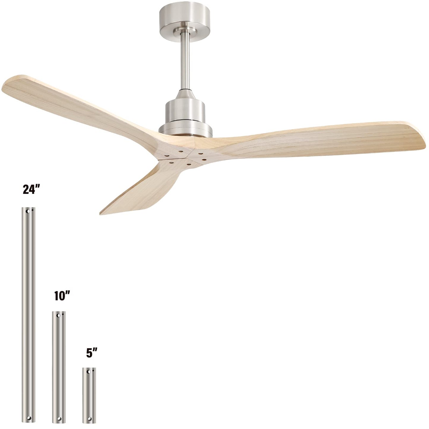 Sofucor 52 Inch Ceiling Fan with Remote, 3 Blade Carved Wood Fan Without No Light, Modern Ceiling Fan for Indoor Outdoor Bedroom Living Room Patios Farmhouse, Reversible DC Motor