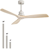 Sofucor 52 Inch Ceiling Fan with Remote, 3 Blade Carved Wood Fan Without No Light, Modern Ceiling Fan for Indoor Outdoor Bedroom Living Room Patios Farmhouse, Reversible DC Motor Sofucor