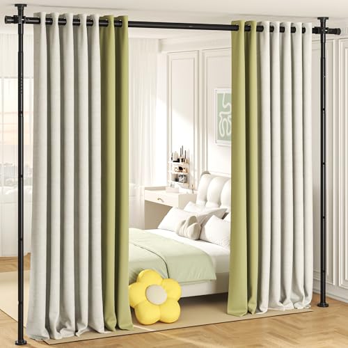 Room Divider, No Drilling Curtain Rod for Room Separation, 4-10ft(H) 29-73"(W) Adjustable Wall Divider, Heavy Duty Floor to Ceiling Tension Rod Space Partition Privacy Separator for Dorm Office, Black Yettsoy