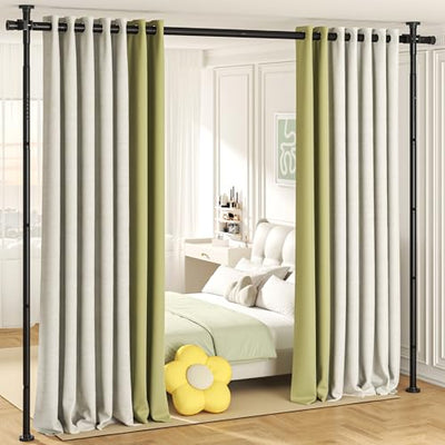 Room Divider, No Drilling Curtain Rod for Room Separation, 4-10ft(H) 29-73"(W) Adjustable Wall Divider, Heavy Duty Floor to Ceiling Tension Rod Space Partition Privacy Separator for Dorm Office, Black