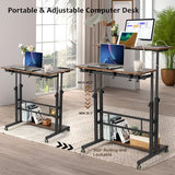 Hadulcet Mobile Standing Desk Adjustable Height, Rolling Desk Stand Up Desk, Mobile Laptop Desk, Rolling Computer Desk with Charging Station, Portable Desk with Wheels, Rustic Brown Hadulcet