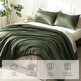 Litanika Dark Olive Green Comforter Set Full, 3 Pieces Solid Bedding Comforter Set, All Season Fluffy Bed Set (79x90In Comforter & 2 Pillowcases)