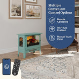 Country Living Infrared Freestanding Electric Fireplace Stove Heater in Mineral Blue | Multiple Flame Colors, Metal Design with Faux Wooden Logs | Alexa/WiFi Enabled, Remote Control Country Living
