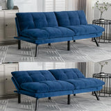 Modern Velvet Convertible Folding Futon Couch Sofa Bed Adjustable Pillow Top Arm Memory Foam Couch Double Loveseat Sofa for Compact Living Space,Dorm,Game Studio,Apartment,Bedroom (Navy Blue) Klwenas Maec
