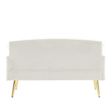 KEIKI 56" Velvet Loveseats Sleeper Sofa with 2 Pillows and 4 Solid Metal Legs, Modern Style 2-Seater Couch with Tufted Back & Seat, Easy Assembly, for Apartment, Living Room, Bedroom, White KEIKI