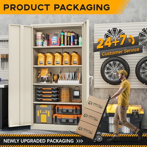 Greenvelly Metal Garage Storage Cabinet with Doors and Shelves,72" Steel Locking Garage Storage Cabinet,Metal Office Storage Cabinet for Home,School,Garage(Grey) Greenvelly