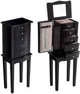 Giantex Jewelry Chest Armoire Cabinet Standing with Mirror, Wood Large Ring Necklace Storage Box Top Flip Makeup Mirror Classic 33" Tall Bedroom Armoires for Jewellery Cabinets Organizer w/ 5 Drawers Giantex