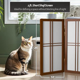 2 ft. Short Desktop Double Cross Shoji Screen - Walnut - 3 Panels Red Lantern