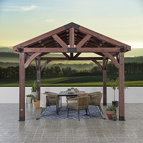 Backyard Discovery Arlington 12x12 All Cedar Gazebo, Walnut, Insulated Steel Roof, Water Resistant, Wind Resistant up to 100 MPH, Withstand 7,886 lbs - WoodArtSupply