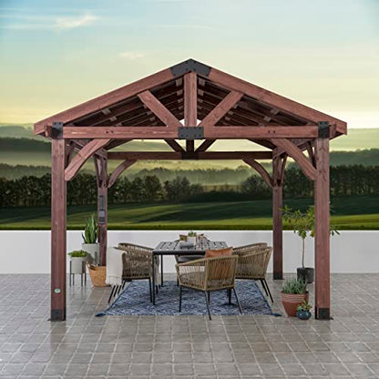 Backyard Discovery Arlington 12x12 All Cedar Gazebo, Walnut, Insulated Steel Roof, Water Resistant, Wind Resistant up to 100 MPH, Withstand 7,886 lbs - WoodArtSupply