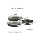 All-Clad HA1 Hard Anodized Non Stick Fry Pan Set 3 Piece, 8, 10, 12 Inch Frying Pans w/ Lid, Induction, Oven Broiler Safe 500F, Lid Safe 350F, Skillets, Pots and Pans Set Non Stick, Cookware, Black All-Clad