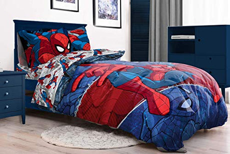 Jay Franco Marvel Spiderman Burst 4 Piece Twin Bed Set - Includes Reversible Comforter & Sheet Set - Bedding - Super Soft Fade Resistant Microfiber - (Official Marvel Product) Jay Franco