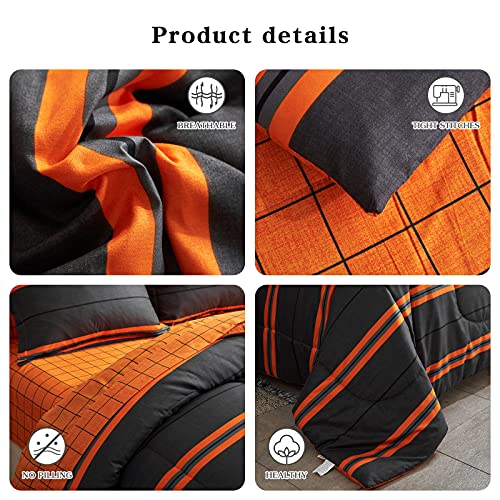 Flysheep Boho Striped Halloween Bed in a Bag 6 Pieces Twin Size, Ombre Bright Orange Stripes on Black Comforter Sheet Set (1 Comforter, 1 Flat Sheet, 1 Fitted Sheet, 2 Pillow Shams, 1 Pillowcase) Flysheep