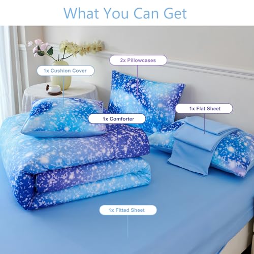 PERFEMET Blue Twin Comforter Set for Girls, 6 Pieces Twin Bed in A Bag, 3D Colorful Kids Bedding Comforter Set with Sheets, Tie Dye Ombre Fluffy Teen Girl Bed Set (Blue, Twin) PERFEMET