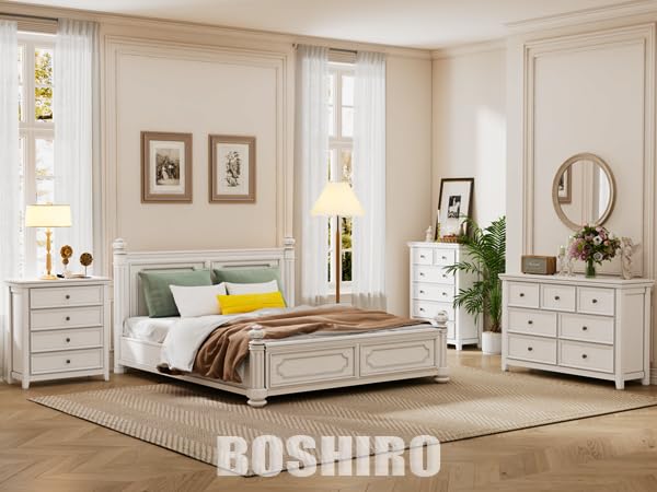 BOSHIRO White Dresser for Bedroom, White 7 Drawers Dresser, Modern 7 Chest of Drawers, Closet Dresser, Farmhouse Dresser with 7 Storage Drawers Cabinet for Home Office, Study Room BOSHIRO