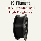 2KG PC Filament Bundle 1.75mm, Polycarbonate Filament,Tough and Heat Resistant 95C, PC Black 2 Spools*1kg(2.2lbs) WELLSHOW