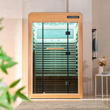 WOODBRIDGE Infrared Home Sauna Room 2 Person Hemlock Wooden Indoor Sauna,7 Carbon 2230W/120V Heaters,with Led Color Therapy Light,Bluetooth Speaker,Tempered Glass,Touch-Tone Keypad and A Top Vent WOODBRIDGE