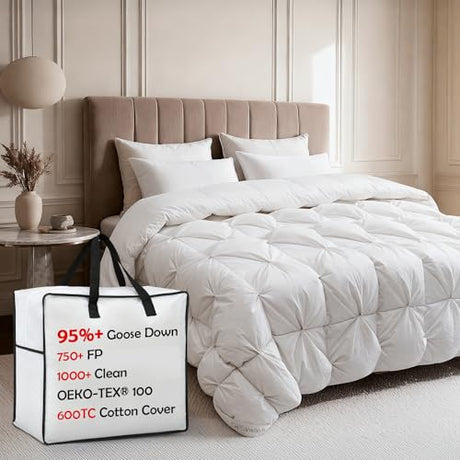Gjzawayk Premium Goose Down Comforter King Size, 95% Goose Down, 750 Super Fill Power, 53oz Down Fill Weight,Breathable 100% Cotton, All Season Cloud Fluffy Duvet Insert,90"x100" Gjzawayk