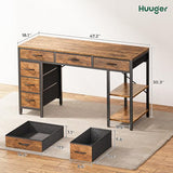 Huuger Computer Desk with 6 Drawers, 47 Inch Office Desk with Shelves, Reversible Gaming Desk, Corner Desk with Storage, Work Desk for Home Office, Study, Living Room, Rustic Brown Huuger