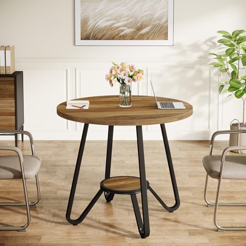 Tribesigns 31.5" Round Wooden Conference Table, Small Meeting Table for 4 People, Compact Office Table for Small Spaces, 31.5" W x 31.5" D x 29.5" H Tribesigns