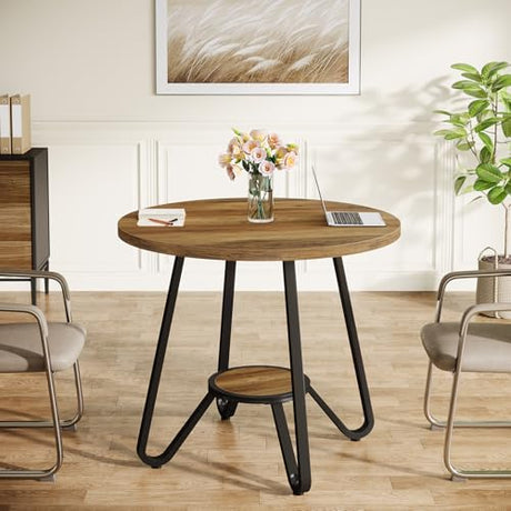 Tribesigns 31.5" Round Wooden Conference Table, Small Meeting Table for 4 People, Compact Office Table for Small Spaces, 31.5" W x 31.5" D x 29.5" H Tribesigns