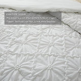 BEDAZZLED Queen Size Comforter Sets, White Bedding Comforter Set, 3 Pieces Pinch Pleat Bedding Sets with Comforter and Pillowcases Soft Farmhouse Shabby Chic Comforter for All Season BEDAZZLED