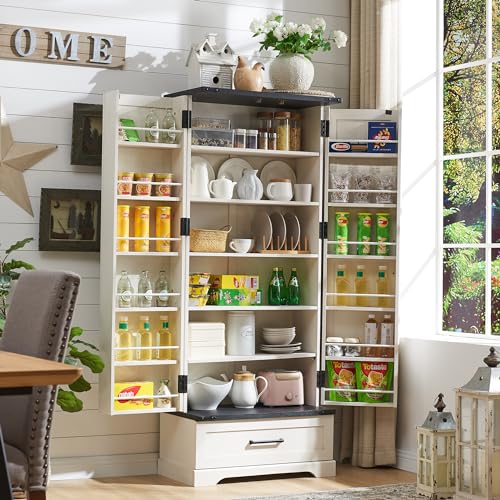 ACCOHOHO 72" Farmhouse Kitchen Pantry Cabinet with Drawer, Tall Storage Cabinet with 2 Barn Doors and Shelves, Versatile Large Rustic Cabinet for - WoodArtSupply