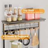 Furologee 4-Tier Black Oak Kitchen Bakers Rack & Microwave Stand with Pegboard and S Hooks Furologee