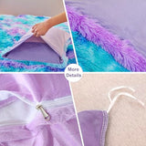 SUCSES Blue Purple Fluffy Twin Bedding Sets for Girls 3Pcs Faux Fur Plush Shaggy Kids Duvet Cover Set Twin Size Tie Dye Velvet Furry Comforter Cover Set SUCSES