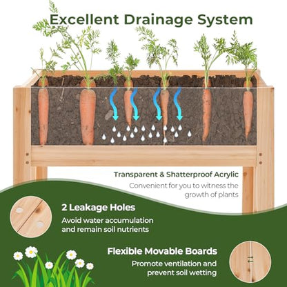 Giantex Raised Garden Bed, Elevated Wood Planter Box with Legs, Drainage Holes, Acrylic Panels, Standing Raised Beds for Fruits Vegetables Flowers Herbs, 30”x18”x24”