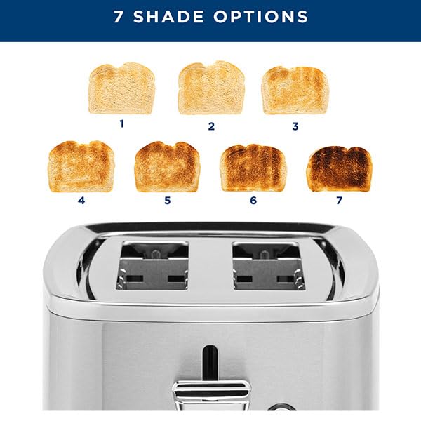 GE 2 Slice Stainless Steel Toaster, Extra Wide Slots for Toasting Bagels, Breads, Waffles & More, 7 Adjustable Shade Settings, Removable Crumb Tray, Countertop Kitchen Essentials, 850 Watts GE