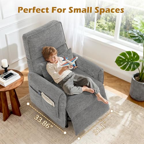 Korser Power Recliner Chair, Small Recliners for Small Spaces, Electric Recliner Chairs for Adults with Remote, Pillow and Side Pockets, Reclining Chair with Memory Function, Living Room, Chenille