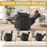 Power Recliner Chairs, 360° Swivel Rocking Chair Nursery with USB/Type-C & Phone Holder, Gilder Reclining Chair with Side Pocket for Adults, Barrel Recliners for Living Room, Chenille Dark Grey