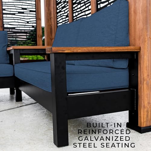 Backyard Discovery Tuscany Cabana Pergola with Bamboo Privacy Panels and Conversation Seating in Indigo Backyard Discovery