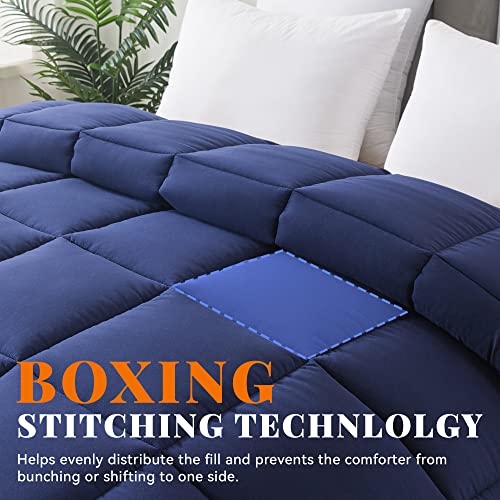 Cosybay Down Alternative Comforter (Blue/Grey, Full) - All Season Soft Quilted Full Size Bed Comforter - Duvet Insert with Corner Tabs -Winter Summer Warm Fluffy, 82x86 inches Cosybay