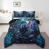 Feelyou Dragon Comforter Set Twin Size Comforter for Boys Girls Teens Wild Life Bedding Set Jungle Dragon Duvet Set Room Decor Balck Blue Quilt Set Feelyou