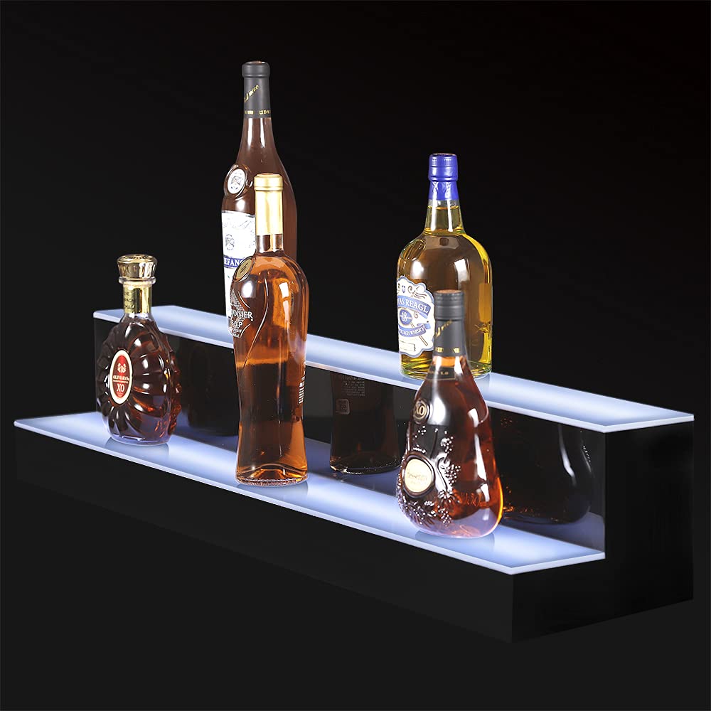 MESAlLUP Acrylic 40 Inch 2 Tier High Light LED Liquor Bottle Display Shelf, Adjustable Colorful Lighting for Home Mini Bars, and Restaurants,Party Use,2 Year Warranty - WoodArtSupply