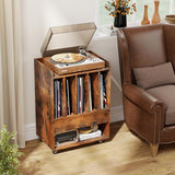 Giantex Record Player Stand, Rolling Turntable Stand with Drawer & Lockable Wheels, Record Player Table Holds Up to 150 Albums, Vinyl Record Storage for Living Room Bedroom, Rustic Brown Giantex