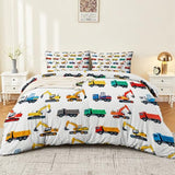 3-Piece Double-Sided Printed Duvet Cover Set Single – Soft Microfiber Bedding with Minimalist Car Cartoon Design with Zipper Closure,Includes 1 Duvet Cover + 2 Pillowcases Multicolor Generic