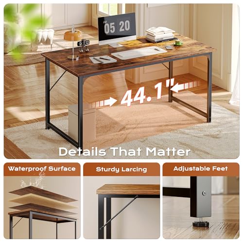 PRAISUN 47 X 24 Inch Computer Desk with Deeper Desktop, Gaming Office Writing Work Desk for Home Office, Study, Bedroom, Work from Home, Metal Frame, Rustic Brown PRAISUN