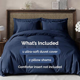 Navy Blue Duvet Cover Queen Size - Extra Soft Queen Size Duvet Cover - Lightweight, Comfy & Breathable - Easy Care & Fade Free with Zipper Closures and Ties - 90" x 90" Inches - Comforter Not Included CGK Unlimited