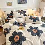 BlueBlue Flower Kids Duvet Cover Set, 100% Cotton Bedding for Boys Girls Teens Single Bed, Cartoon Cute Black Flower Floral Pattern Print on Cream White, 1 Comforter Cover 2 Pillowcase (Twin) BlueBlue