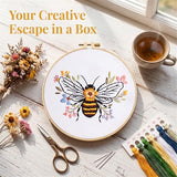 Huacan Embroidery Kit for Beginners Adults Includes Stamped Bee and Flower Pattern, Hoop, Color Threads,Tools,Easy to Follow Instruction