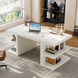Tribesigns White Executive Office Desk, 63" Computer Desk with Storage Shelves, Modern Wood Study Writing Table, Large Workstation Business Furniture for Home Office (Table Only) Tribesigns