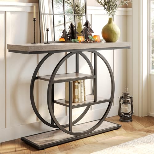 Little Tree Console Table, 4-Tier Entryway Table Behind Couch Table, 41.3-Inch Farmhouse Sofa Table for Living Room, Foyer Hallway Table for Entrance, Grey and Black LITTLE TREE